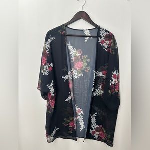 Black floral sheer kimono